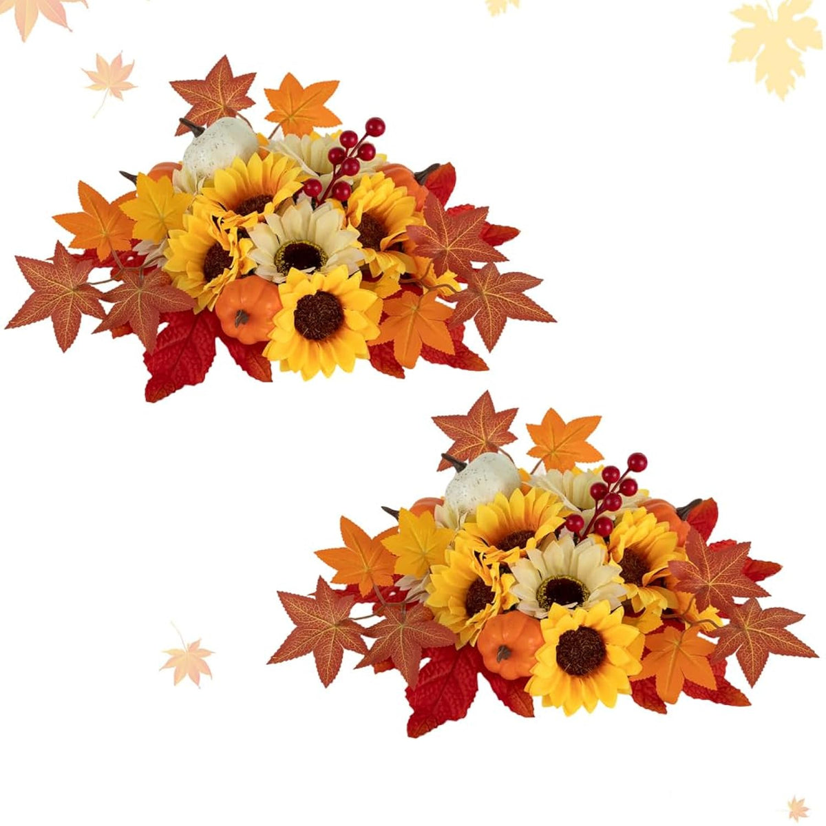 Fall Flowers Artificial For Decoration: 2 Pcs Fake Sunflower Maple Leaf Flower Balls For Thanksgiving Table Centerpieces - Faux Autumn Floral Arrangements For Home Decor