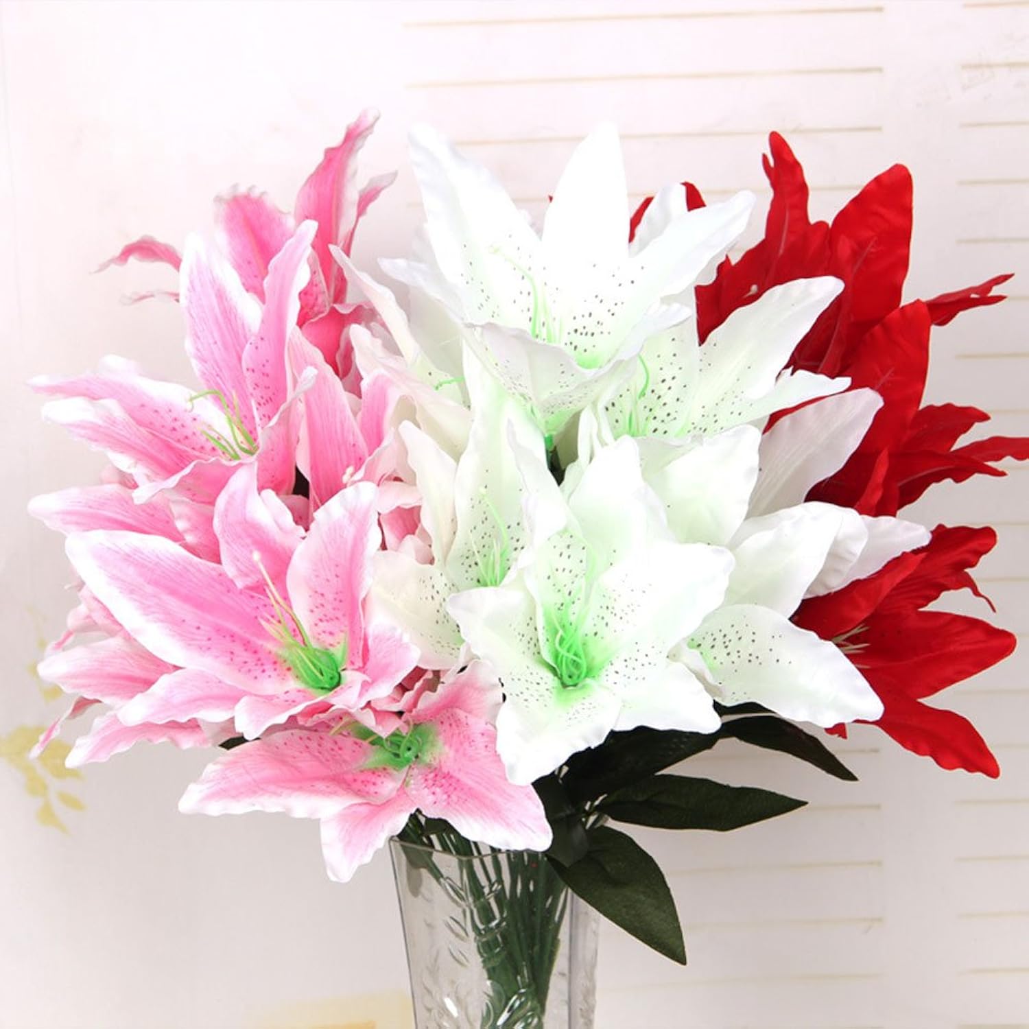 Artificial Lily 10 Heads Fake Lily Artificial Flower Wedding Party Decor Bouquet Home Hotel Office Garden Craft Art Decor Blue