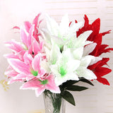 Artificial Lily 10 Heads Fake Lily Artificial Flower Wedding Party Decor Bouquet Home Hotel Office Garden Craft Art Decor Blue
