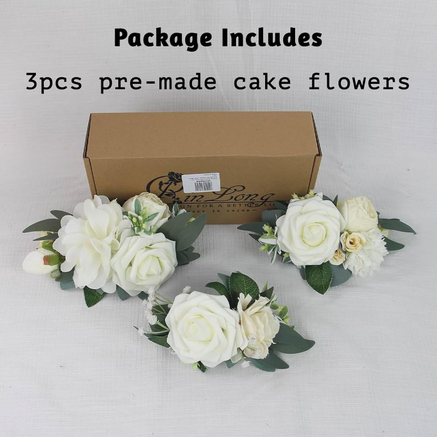 3Pcs Pre-Made Cake Flowers Toppers White Green Cake Decorations Wedding Cake Decorating Flowers Decor Birthday Baptism Party Cake Topper