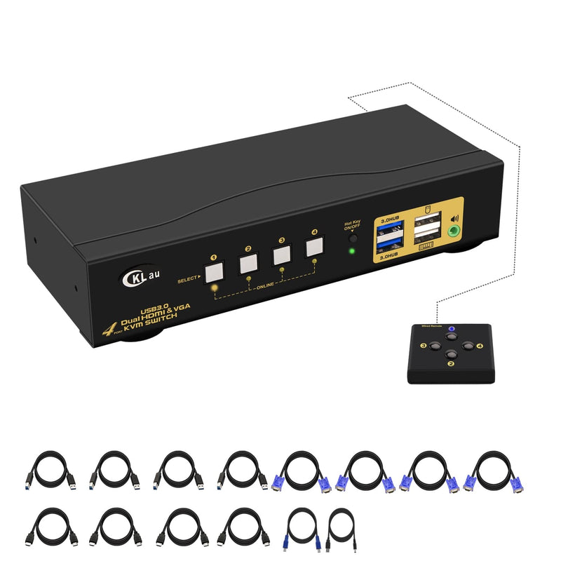 4X2 Usb 3.0 Vga + Hdmi Kvm Switch 2 Monitors 4K@60Hz With Cables And Audio, Pc