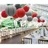 Hanging Party Decorations Set, 15Pcs Red Gray White Paper Flowers Pom Poms Balls And Paper Lanterns For Wedding Birthday Bridal Baby Shower Graduation