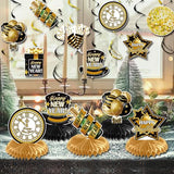 8 Pcs Happy New Years Party Honeycomb Centerpiece, Black Gold Paper Honeycomb Centerpiece Decorations, Happy New Year Theme Table Topper Centerpieces for 2026 New Year Party Supplies Photo Prop