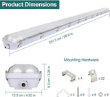 4 Pack 8FT Vapor Tight LED Light Fixtures with T8 Tubes 100W 12500LM 5000K IP65 Surface Mount Lights