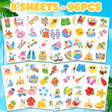 96 Pcs Hello Summer Beach Pool Hawaiian Pre-Cut Temporary Tattoos For Kids | Super Cute Themed Birthday Party Favors, Supplies, Decorations, Fake Tattoo Stickers (Multiple)