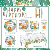 Safari Birthday Party Supplies Jungle Disposable Paper Plates Napkins Cups Tablecloth And Banner For Safari Jungle Theme Birthday Decorations, Serve 25