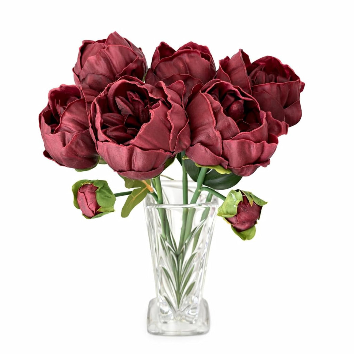 Real Touch Artificial Peony Flowers 14 Inch Burgundy Faux Peonies (6 Flowers, 2 Buds) For Home Decor, Table & Entryway Arrangements, Wedding Centerpieces