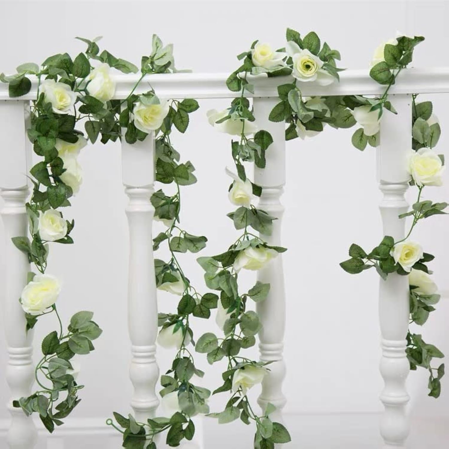 6Pcs Artificial Rose Vine 50Ft Silk Flowers Garland White Rose Fake Hanging Ivy Vine For Wedding Arch Table Centerpiece Home Table Wall Decor