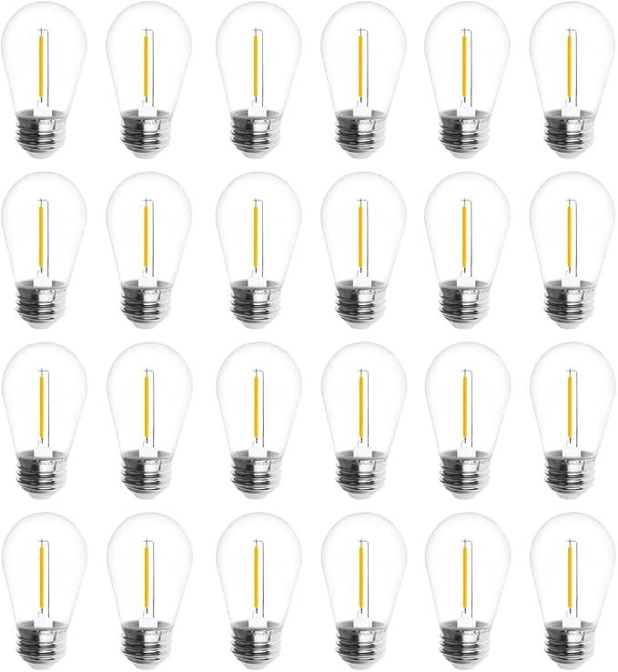 S14 Outdoor String Light Bulbs 1W 2200K Warm White Replacement Patio Bulbs E26 Base 24 Pack