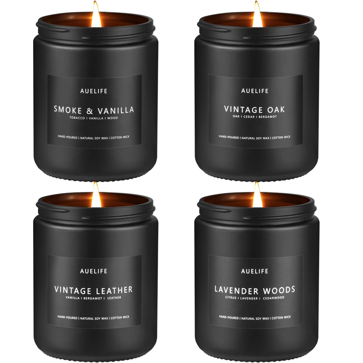 Scented Candles Set | Men Candle Set, Scented Candles For Home, Gifts For Men Aromatherapy Gift Set - 4 Pack Manly Gifts For Dad Fathers Day, Soy Candle Of Leather/Smoke & Vanilla/Oak/Lavender