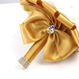 Wedding Bouquet 8 Inches Bridesmaid Toss Bouquet Hand Made Artificial Rose Flowers Diamond Satin Bridal Bouquets For Wedding, Engagement Valentine'S Day Decor (Gold)