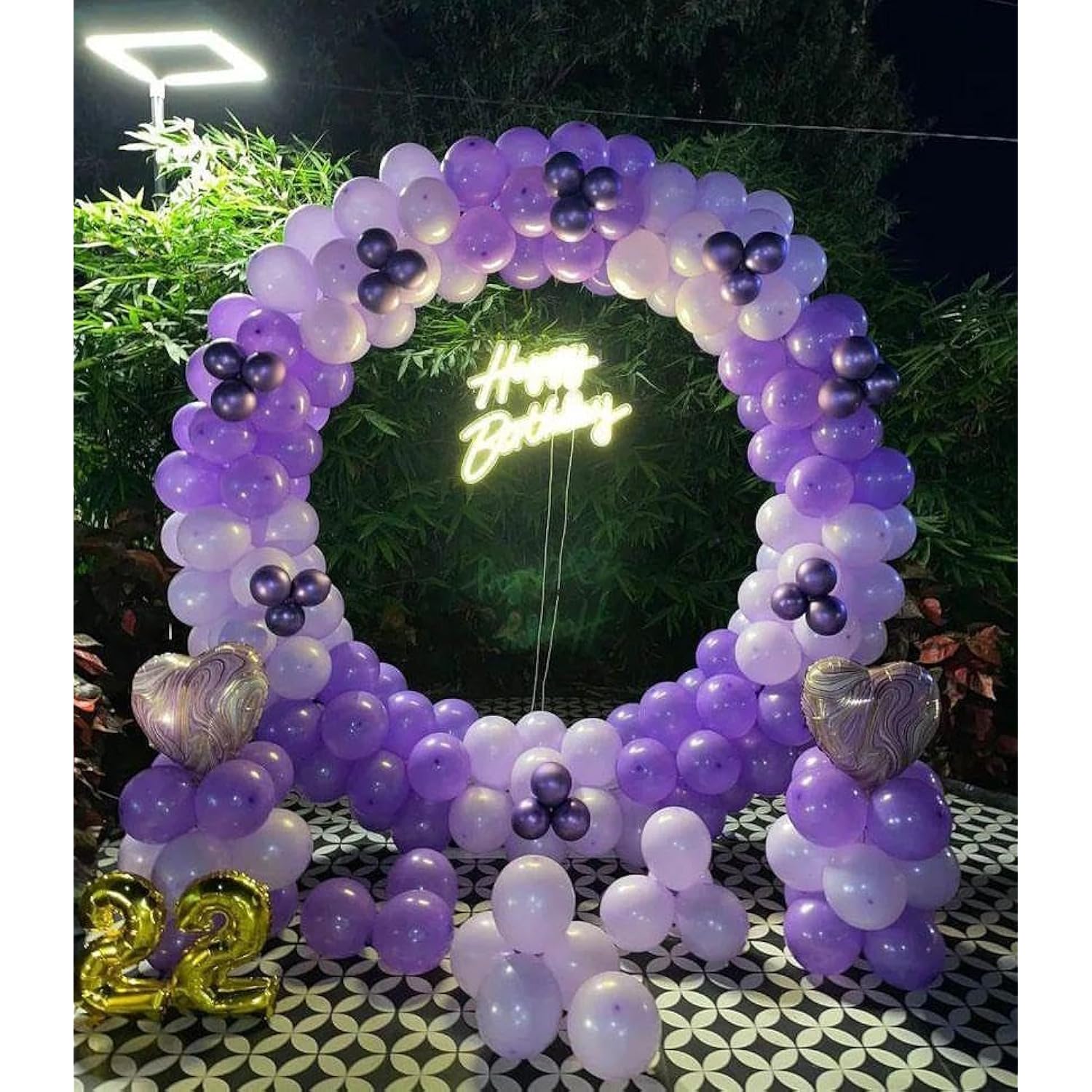 50 Pcs White & Purple Confetti Balloons with Ribbon (12")