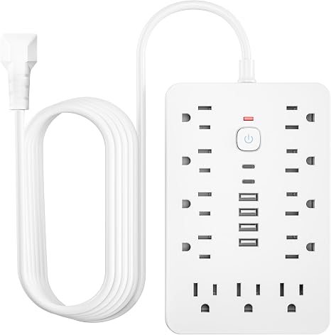 Surge Protector Power Strip 11 Outlets 4 USB 2 USB C 5 Ft Extension Cord