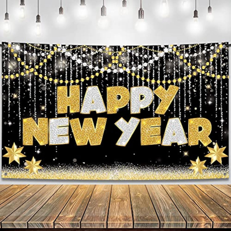, Large Happy New Year Banner - 72X44 Inch | New Years Decorations 2025 | Happy New Years Backdrop For Happy New Year 2025 Decorations | Nye Decorations 2025, New Years Eve Party Supplies 2025