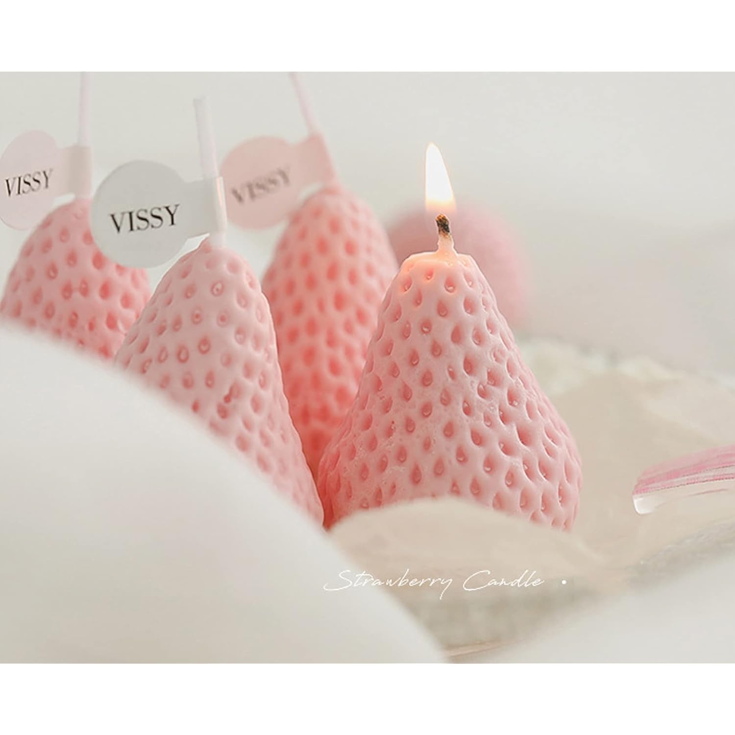 Strawberry Shaped Scented Candle,4Pack 75G Fruit Aroma Soy Wax Decorative Candle For Table Photo Prop Birthday Gift,Prefect For Meditation Stress Relief Mood Boosting Bath Yoga (Pink)