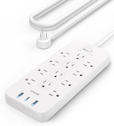 Surge Protector Power Strip with 12 Outlets 3 USB Ports 1 USB C 2100J Extension Cord 20W