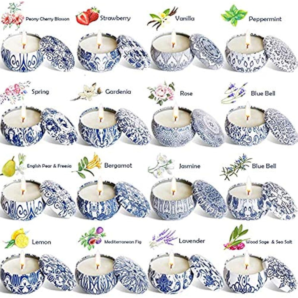 Jheng Set Of 16 Small Scented Candles Soy Wax Aromatherapy Candles 2.5 Oz Portable Tin Candles With Lid, Relaxation Gifts Basket For Mother, Women, Friends And Coworkers