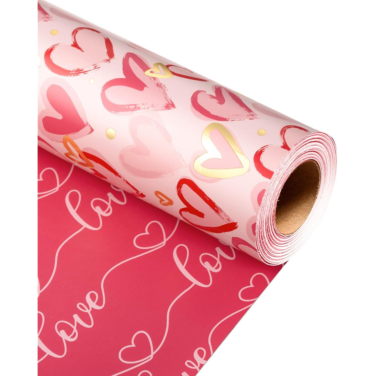 Valentines Day Wrapping Paper, Pink Heart Gift Wrap Paper Roll For Girl Anniversaries Romantic Celebration, 17In X 33Ft