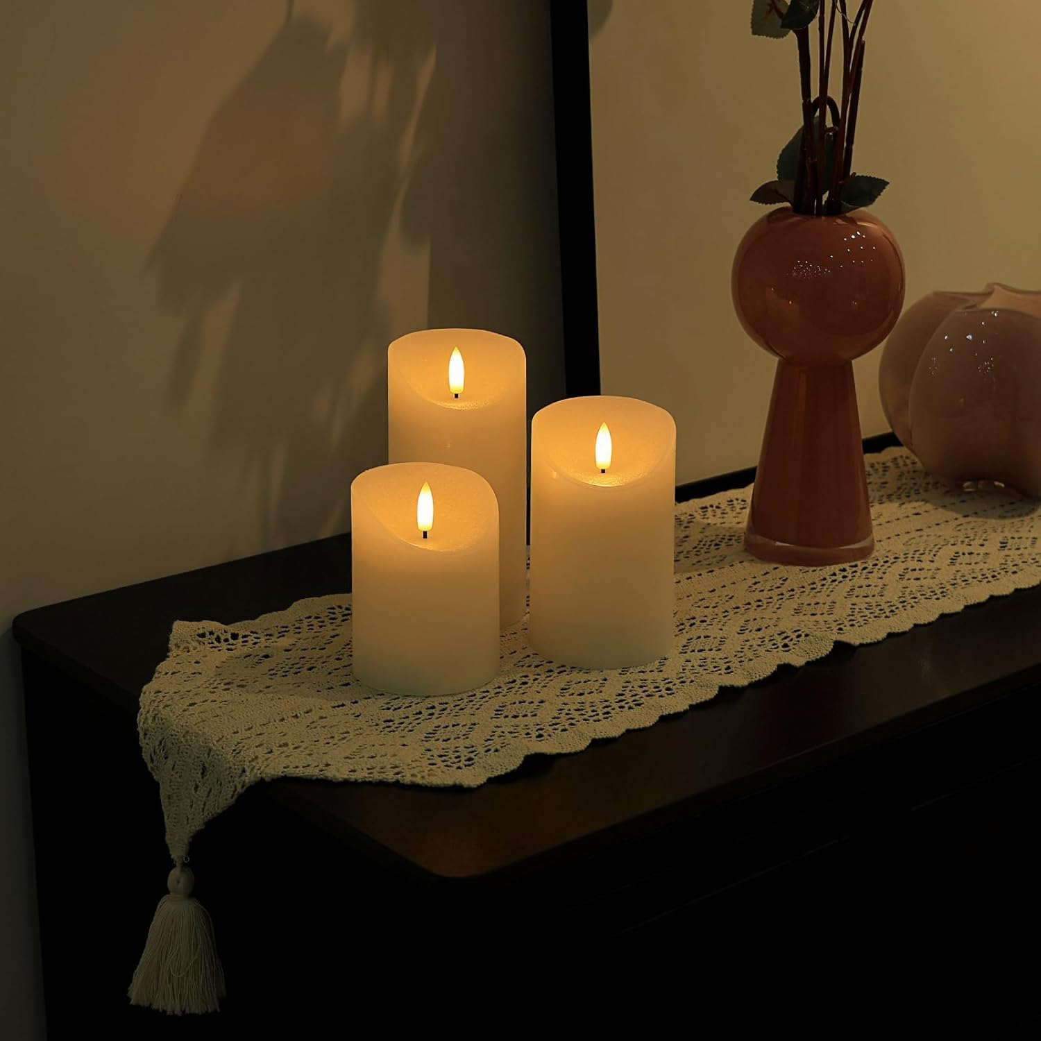 Flickering Flameless Candles With Remote, Real Wax Battery Operated Led Fake Candles With Timer For Valentines Wedding Holiday Party Home Decor, Set Of 3