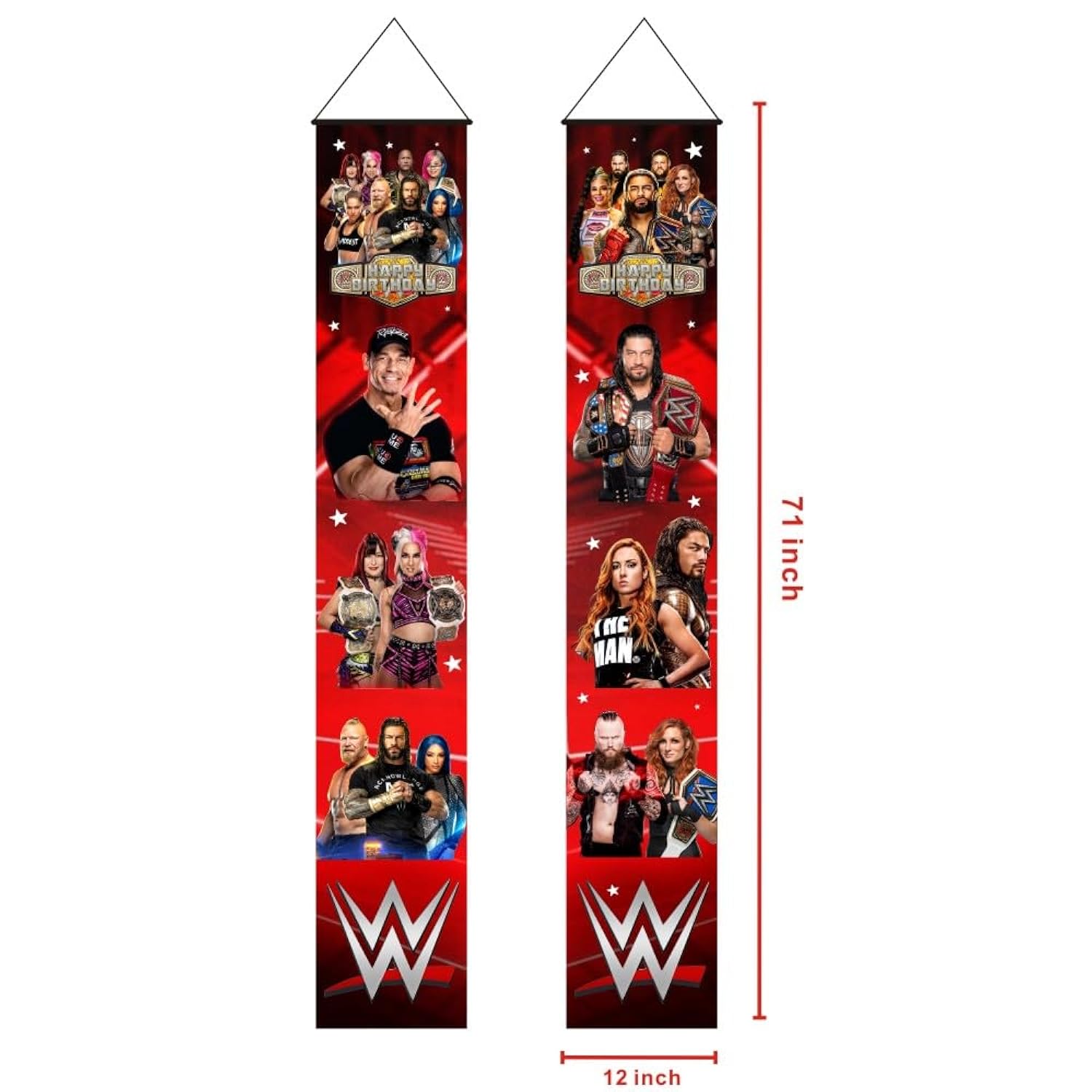 2Pcs Wrestling Birthday Porch Sign Door Hanging Banner Decorations