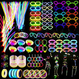 470Psc Glow In The Dark Party Supplies For Kids Adults Birthdays,Light Up Party Favors With?200 Glow Sticks Bulk?Diy Glow Necklaces Glasses Bracelets Headband, Christmas Neon Party Supplies