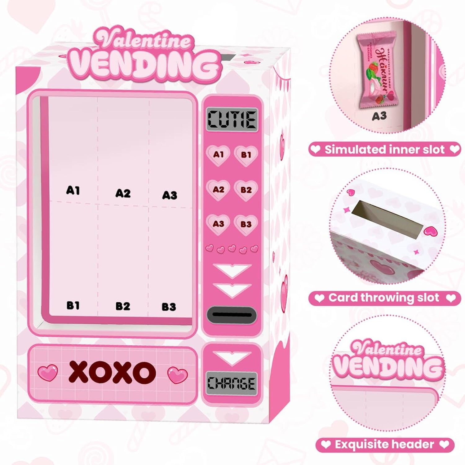 Vending Valentines Day Box And Cards For Kids Classroom School Exchange, Great Valentines Gifts Party Favors For Boys Girls (1 Diy Box, 32 Valentine Cards, 1 Teacher Card)