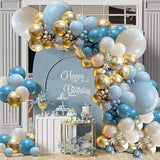 Dusty Blue Balloons Garland Kit, Fog Blue Royal Blue Pastel Blue Sand White Metallic Gold Latex Balloons For Boy Baby Shower Bridal Shower Wedding Anniversary Birthday Party Decorations Supplies……
