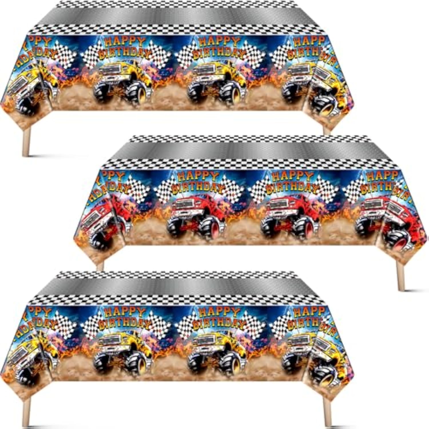 3 Pcs Monster Truck Birthday Party Tablecloths Monster Machine Table Covers Large Plastic Disposable 108 X 54 Inches For Truck Theme Kid'S Boys Birthday Shower Party Supplies