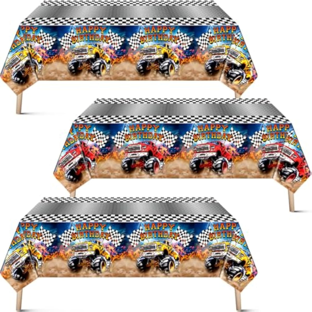3 Pcs Monster Truck Birthday Party Tablecloths Monster Machine Table Covers Large Plastic Disposable 108 X 54 Inches For Truck Theme Kid'S Boys Birthday Shower Party Supplies