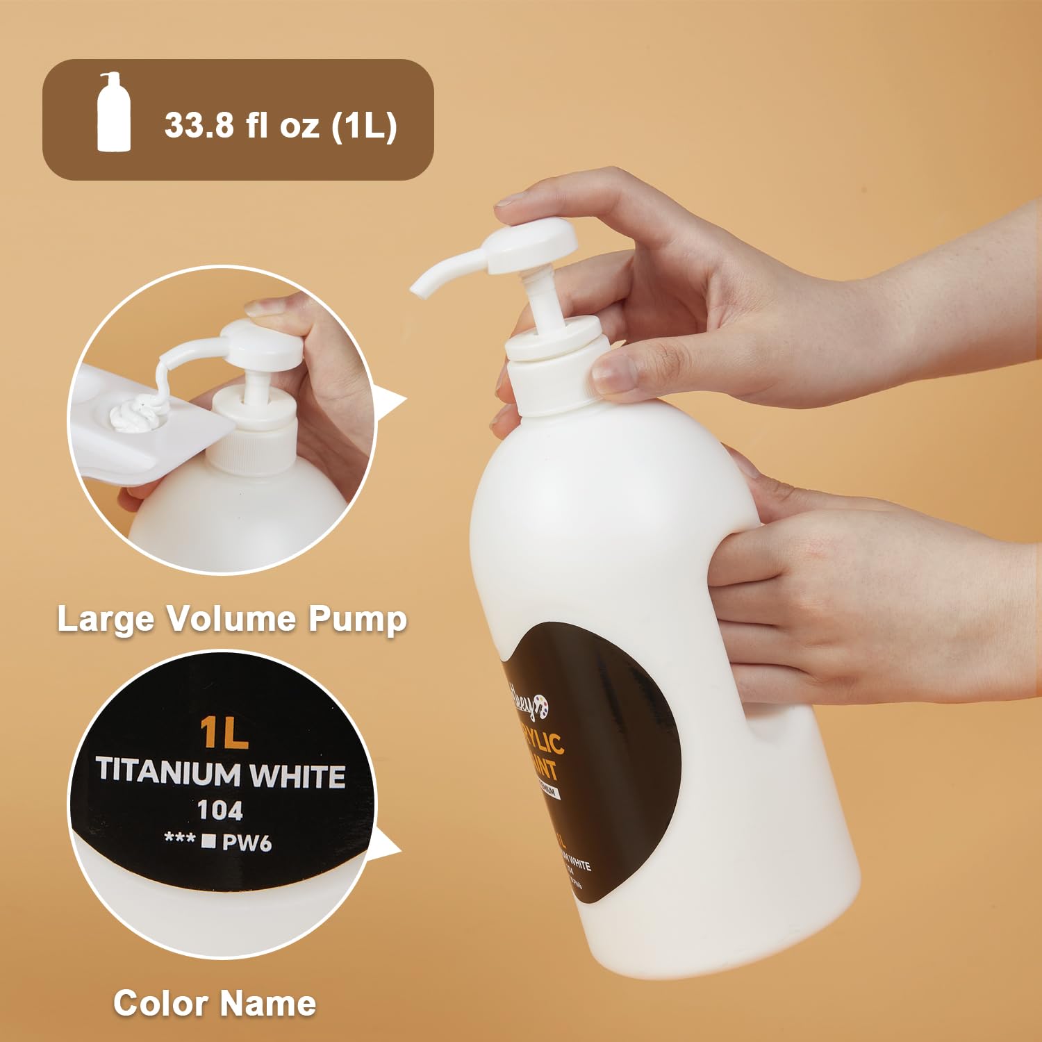 White Acrylic Paint | 1L / 33.8 Fl Oz Pump Bottle With Handle Grip | Premium Artist Quality, High Coverage & Easy Dispense For Canvas, Diy Crafts & Murals