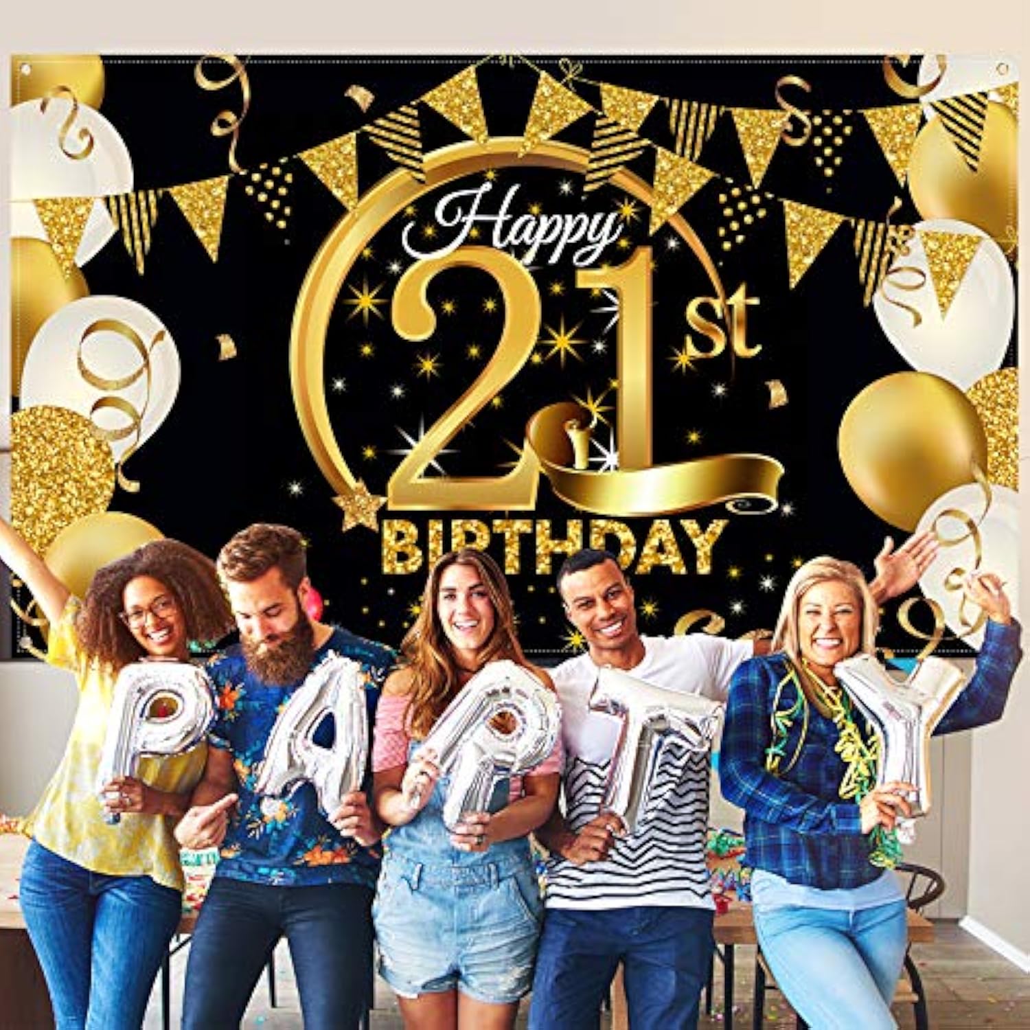 72.8x43.3" Black Gold Extra Large 21st Birthday Fabric Backdrop Banner