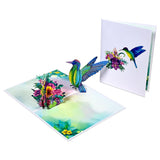 Blue Hummingbird And Flower Pop Up Paper Flower Bouquet Greeting Cards With Blank Note & Envelope, Ideal Gift For Celebrating Love, Birthday, Anniversary, Special Moments, Mother'S Day