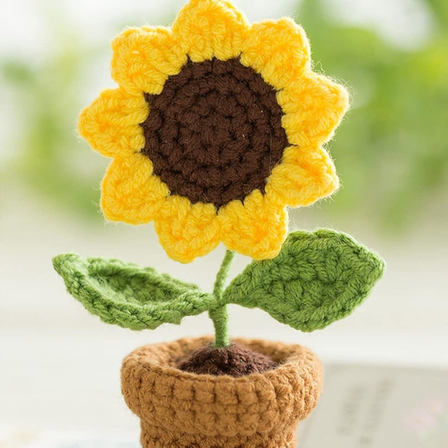 3Pcs Mini Crochet Sunflower Potted Plant,Knitted Fake Sunflower For Bathroom Home Kitchen Rustic Table Centerpiece Shelf Decor