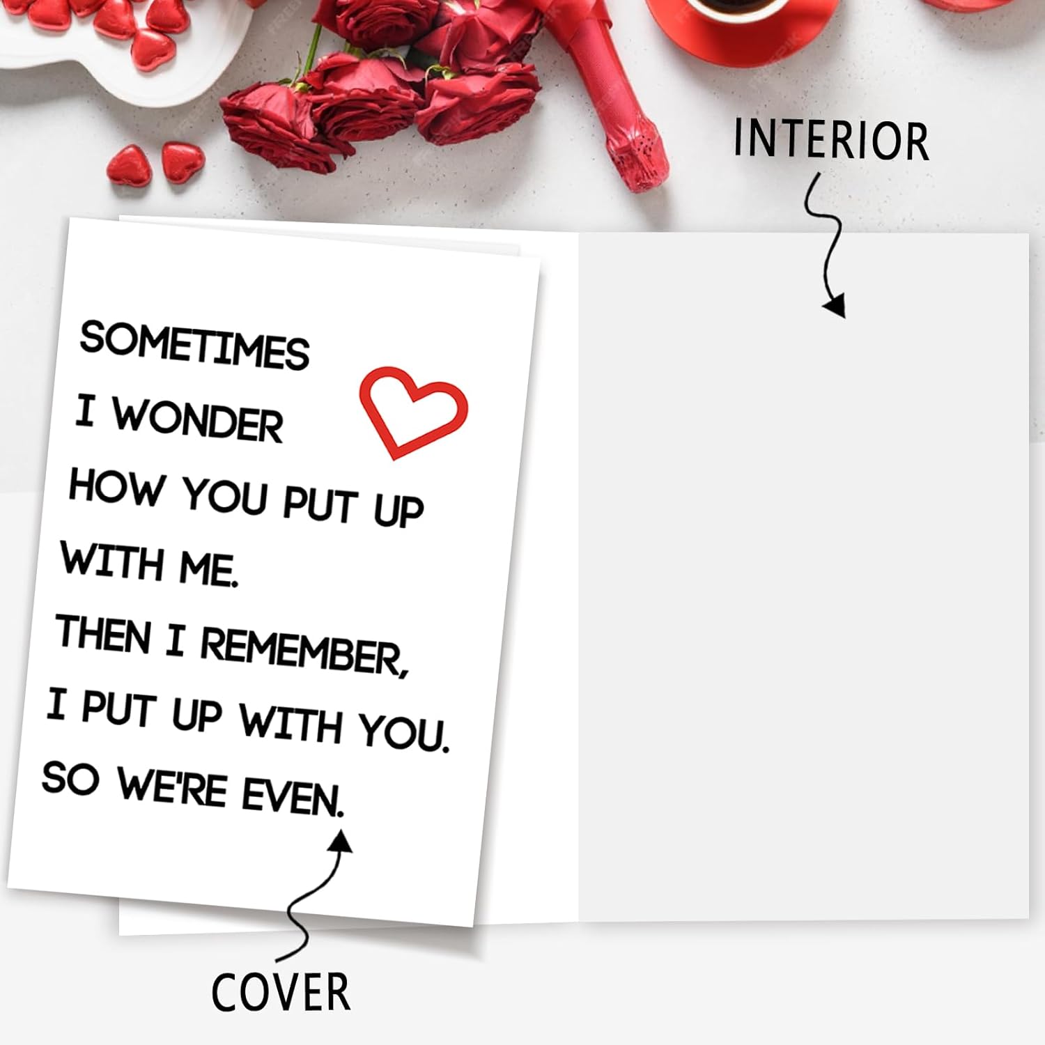 Happy Valentines Day Gifts For Him Her, Humorous Mens Birthday Vday Wedding Anniversary Card, Sometimes I Wonder How You Put Up With Me…