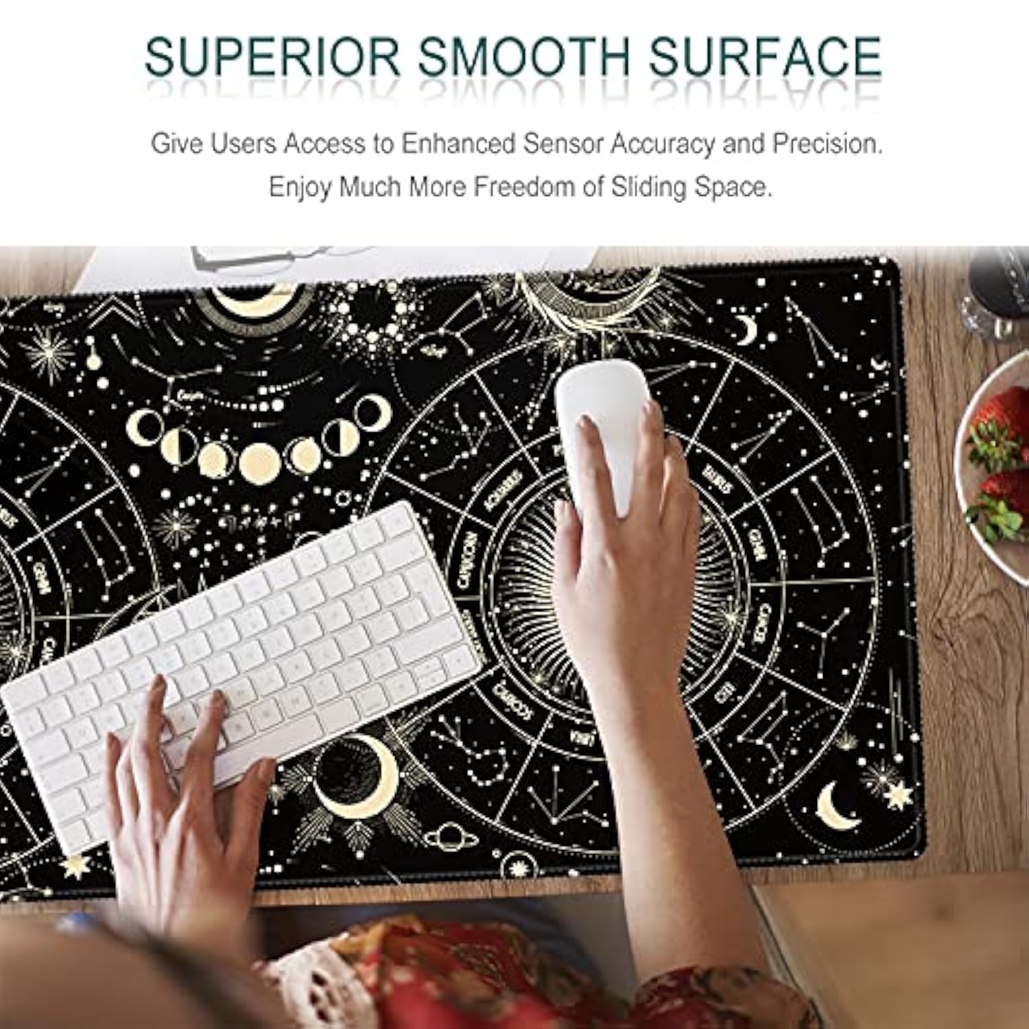 Xxl Large Gaming Mouse Pad & Desk Protector (35.5"X15.75") With Non-Slip Base, Waterproof Surface | Xxl Mouse Pad With Stitched Edges For Office Work, Gaming, Home Desk - Black Moon Sun