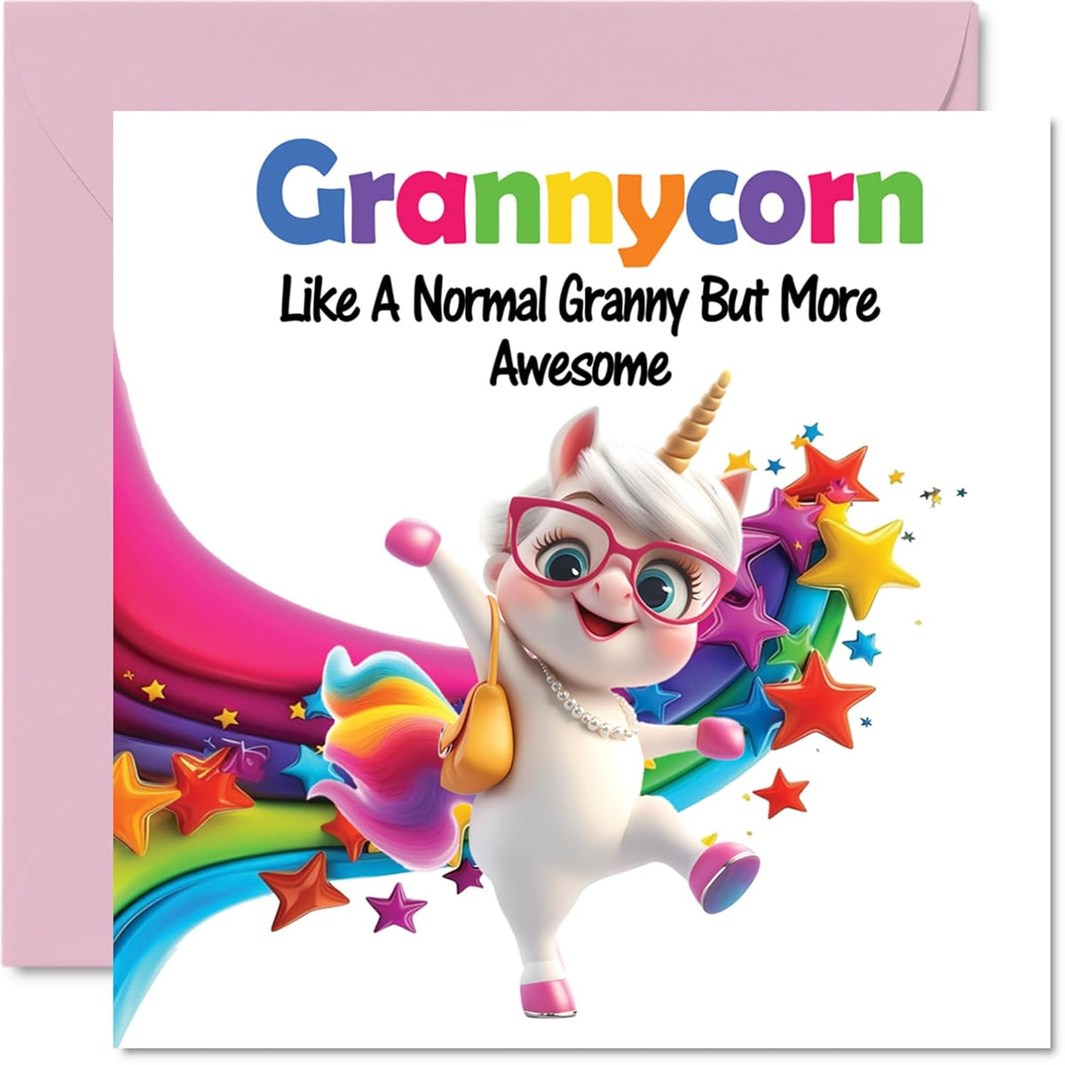 Granny Birthday Card - Awesome Grannycorn - Happy Birthday Card For Granny Grandma From Grandson Granddaughter, 5.7 X 5.7 Inch Unicorn Bday Greeting Cards