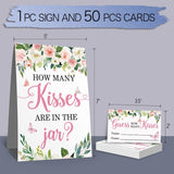 How Many Kisses Baby Shower Party Game Cards, Floral Butterfly Kisses Guessing Baby Showers Party Raffle Ticket, Bridal Shower Party Decorations Game Cards Kit (1 Standing Sign + 50 Guessing Cards)