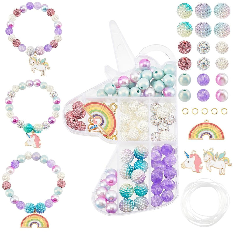 1 Box Enamel Unicorn Charms Rainbow Charm Beading Bracelet Making Kit