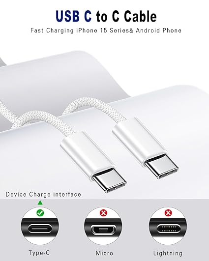 2 Pack USB C to USB C Cable 6FT 60W Woven Fast Charging Cord for iPhone 17 16 15 Samsung MacBook