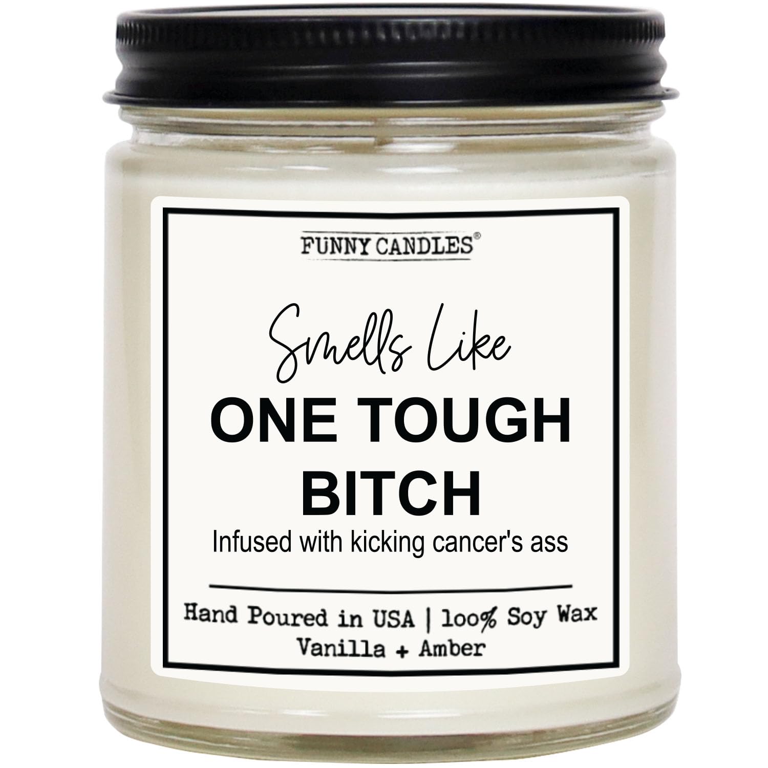 Cancer Gift – “Smells Like One Tough B., Infused With Kicking Cancer’S A” – 100% Soy Wax, Vanilla Scent – Chemo Recovery, Survivor Gift, Get Well Soon – Made In Usa