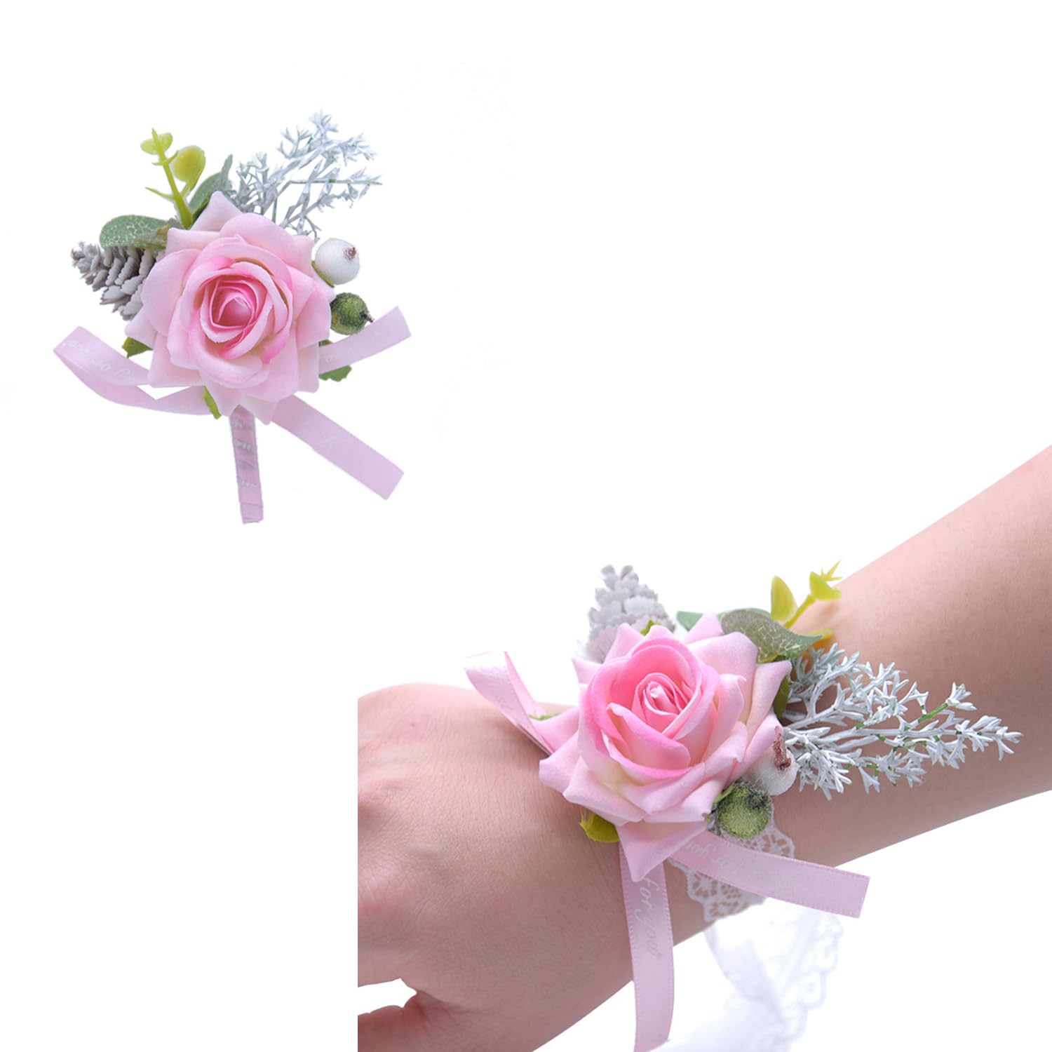 Wrist Corsage, Pack Of 2 Wedding Bridal Wrist Flower Corsage Hand Flower Decor For Prom Party Wedding Homecoming (Pink2)