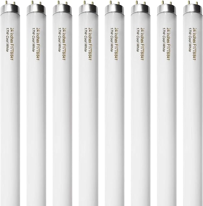 8 Pack 24 Inch F17T8 Fluorescent Tube Light Bulbs 17W 4100K Cool White G13 Base