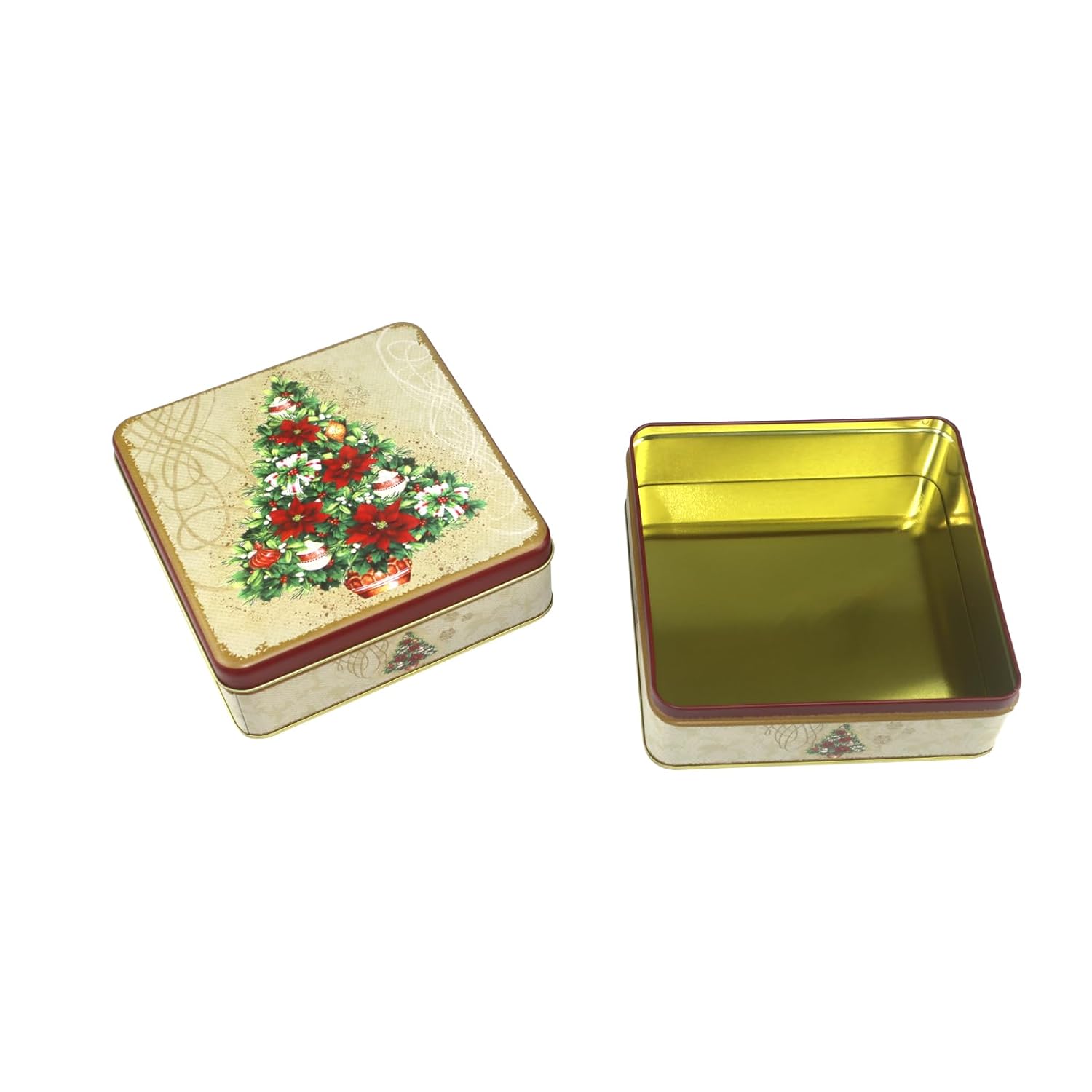 Christmas Metal Cookie Tin With With Lids Xmas Tree Storage Container Tin Containers For Xmas Cookies Candy Brownies Snacks Chocolate Cake Craft Holiday Party Gift Box (Christmas Tree)