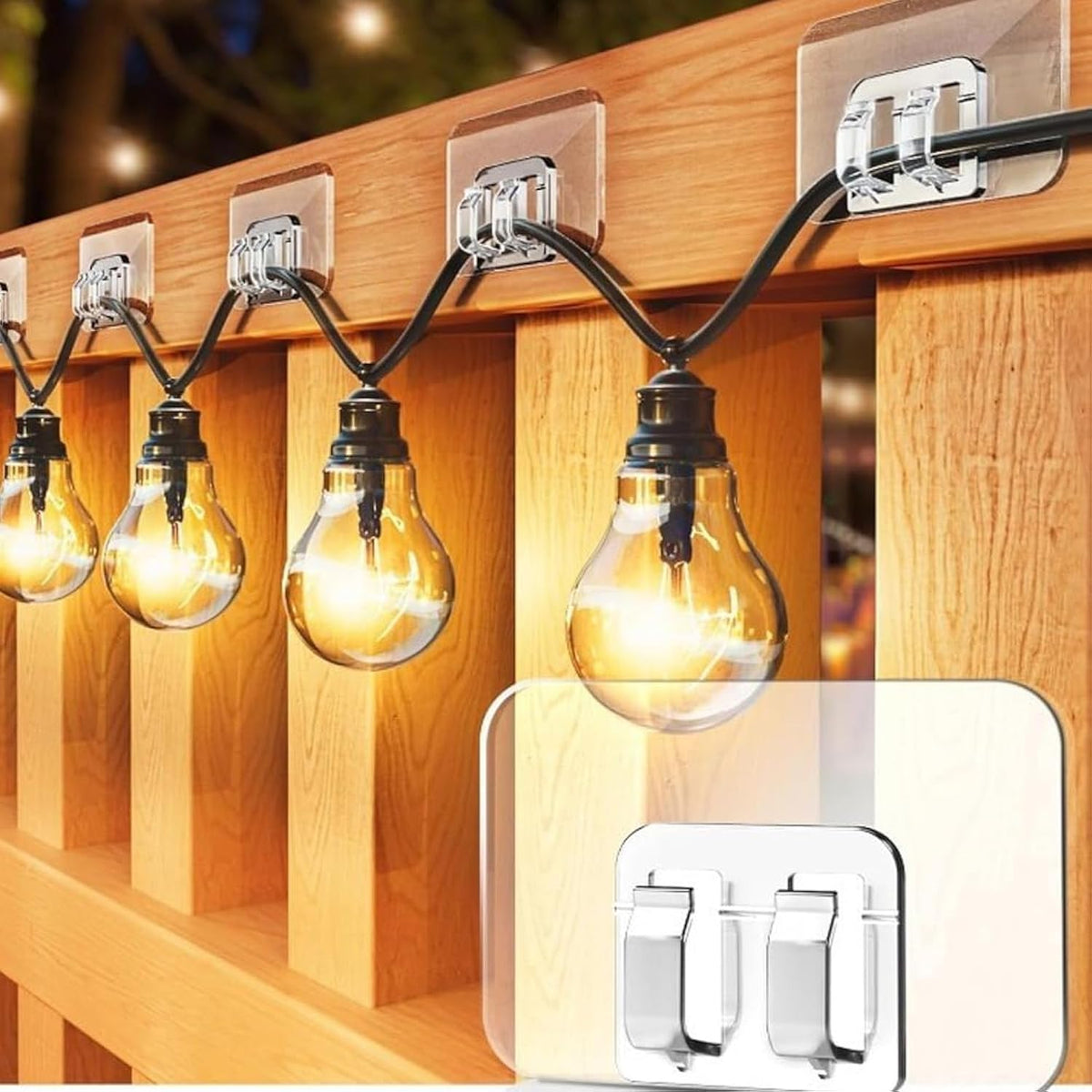 Heavy Duty Sticky Hooks For Hanging Christmas String Lights, 30 Pack Large Clear Waterproof Outdoor Light Cable Clips Cord Holders Rope Organizer With Adhesive Strips