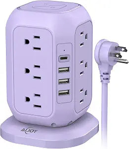 USB C Power Strip Tower 12 Outlets 4 USB Ports 10FT Cord 1200J Surge Protector Purple