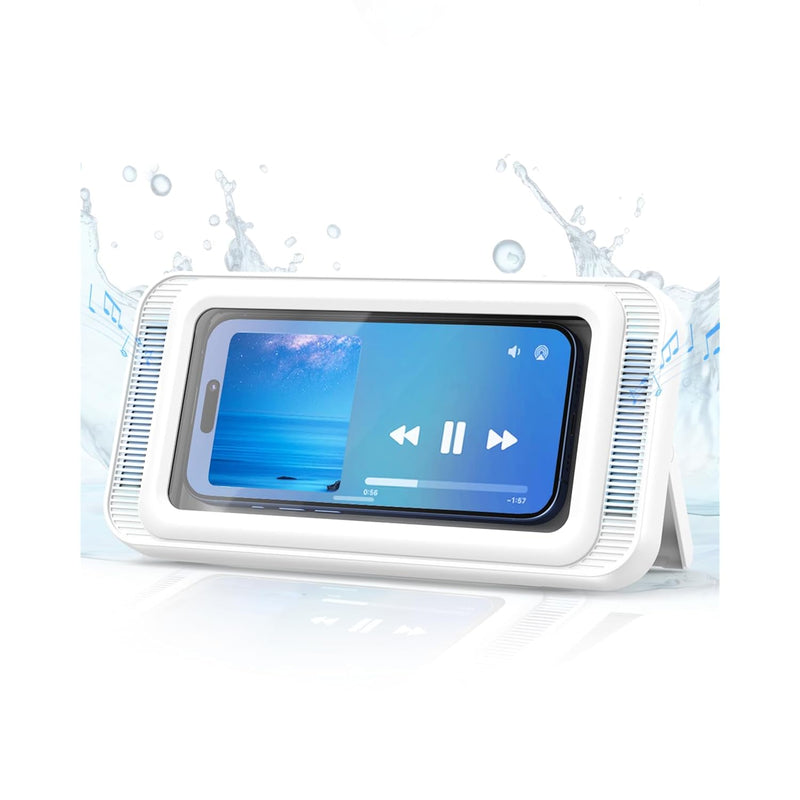 Waterproof Shower Phone Holder with Speaker, Fits Smartphones Up to 7" (White)