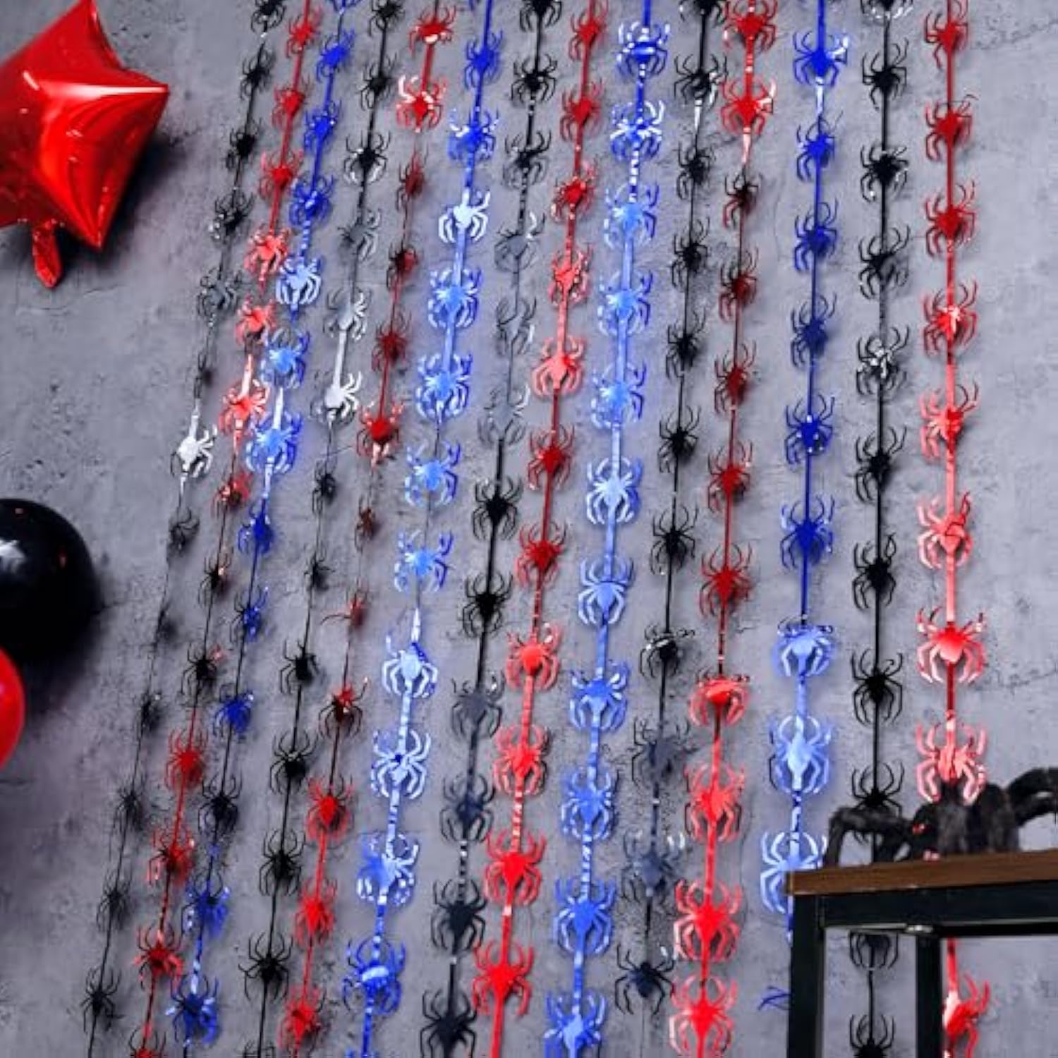 Spider Web Birthday Decorations,2 Pack Red Black And Blue Spider Birthday Party Supplies 3.3 X 6.6Ft Tinsel Foil Fringe Curtains Photo Booth Props Backdrop Streamers, House Room Decor For Boys