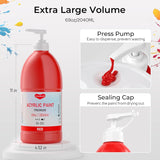 6 Colors Large Acrylic Paint Set (69 Oz,2040 Ml) Art Painting Bulk Supplies For Multi Surface Canvas Wood Leather Fabric Rock Craft, Non Toxic Paint For Kid & Adult With Pump