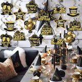 40pcs Black Gold Happy New Year 2026 Hanging Swirls Ceiling Streamers