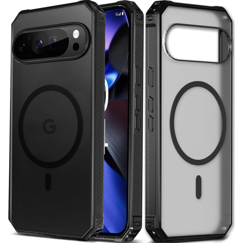 Pixel 9/9 Pro Case, MagSafe, Slim Hybrid, Hard TPU Bumper, Clear Translucent Black